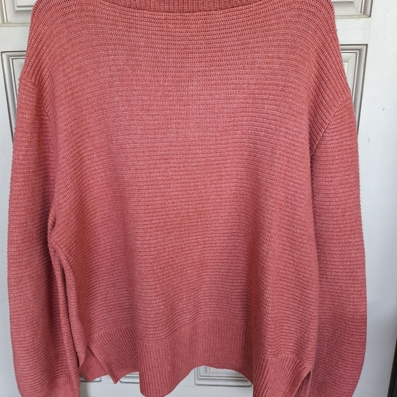 Sonoma Sweater Rust SzXL 1/4Zip Wide Collar /Cuffs Long Sleeves Hem Slit Sides - Picture 11 of 12